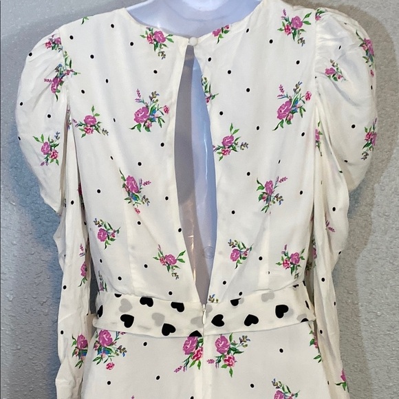 For Love And Lemons White Faux Wrap Floral Mini Dress with Plunge Neckline - Picture 8 of 15